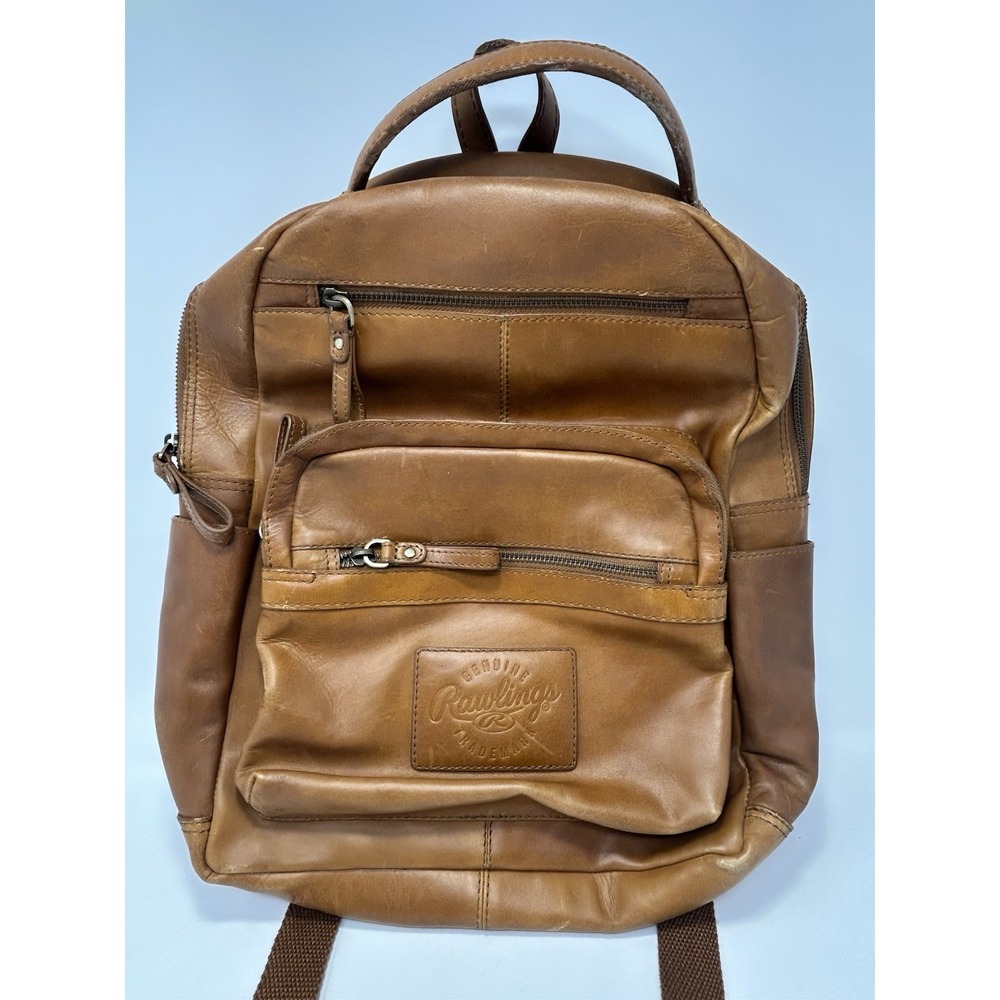 Rawlings Genuine Leather Backpack Brown Vintage Style Carry On Daypack Red Label